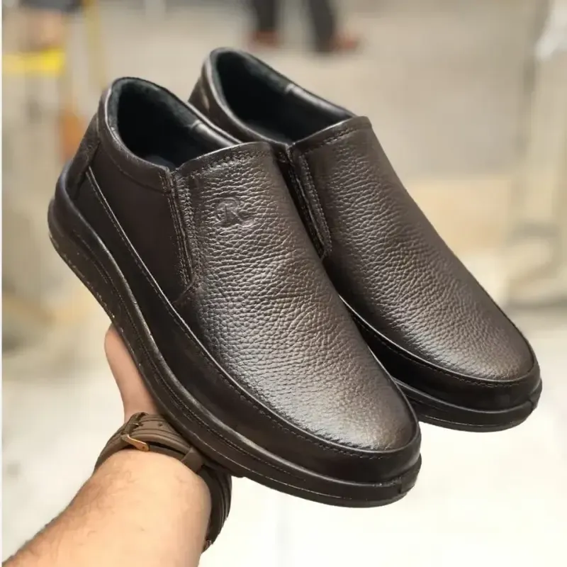کفش چرم طبی مردانه رخشی مدل گالاس رنگ قهوه ای سوخته